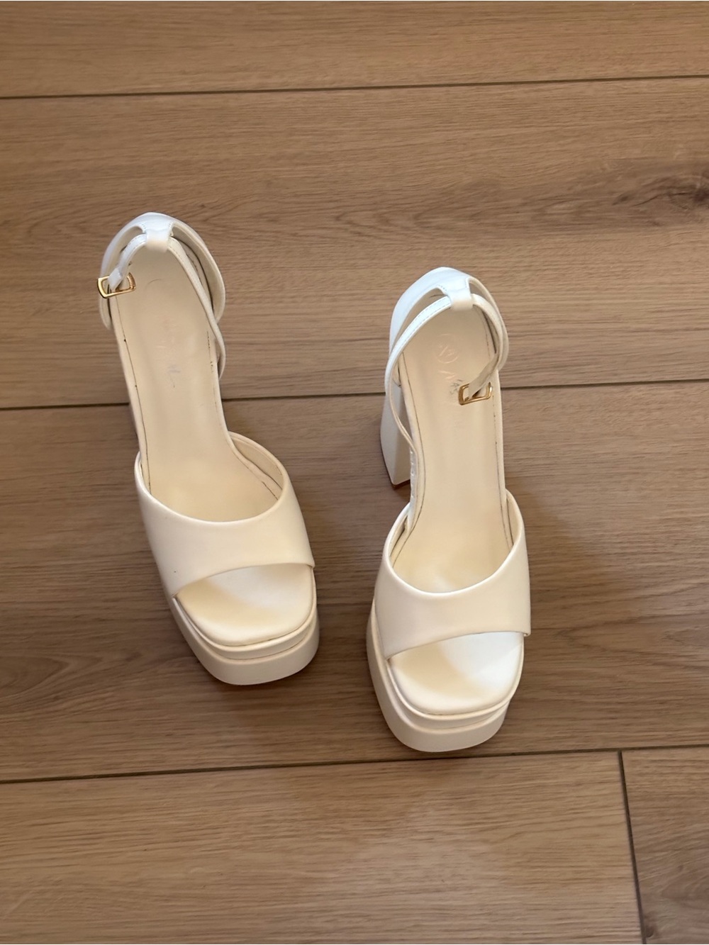 Nasty Gal Cream Platform Block Heel Sandals with Ankle Strap